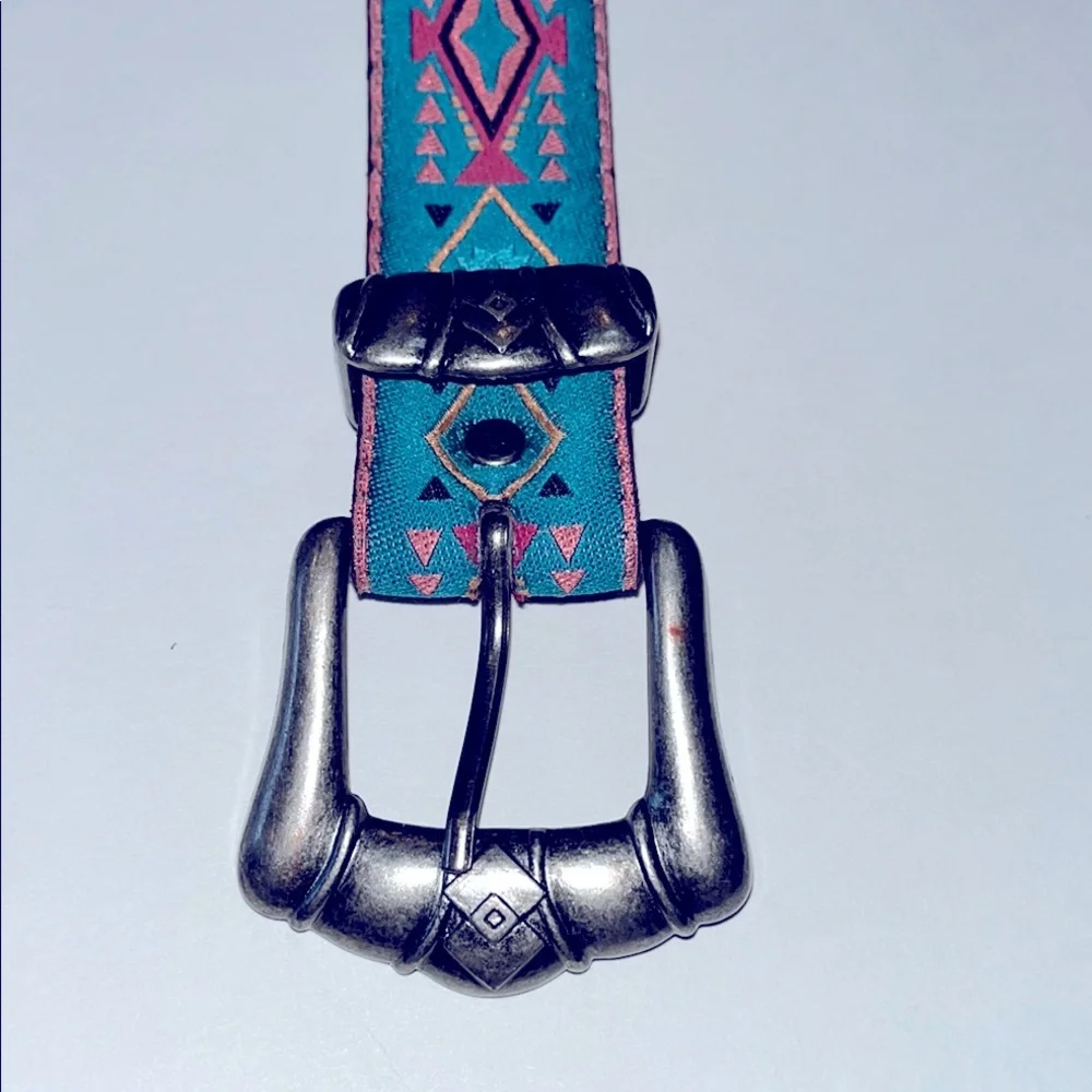 NUOVO Vintage Boho Western Aztec Fabric Belt Multi Color Ladies Size 9